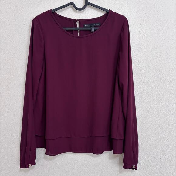 White House Black Market Tops - White House Black Market Maroon Long Sleeve Layered Hem Blouse Top Size-2
